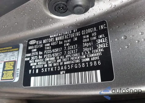 2015 Kia Sorento Lx из США, поврежденный, VIN 5XYKT3A65FG581986